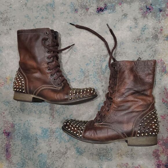 Steve Madden Tarnney Studded Brown Boots Made in Mexico Size 7 - Picture 5 of 15